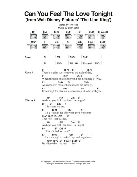can you feel the love tonight chords.